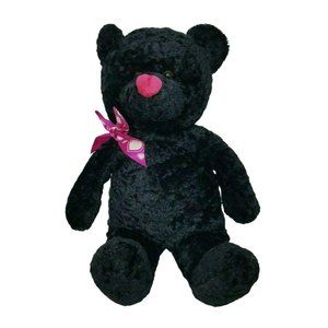 Valentine Teddy Bear Plush Black 12" Pink Heart Nose Stuffed Animal Toy